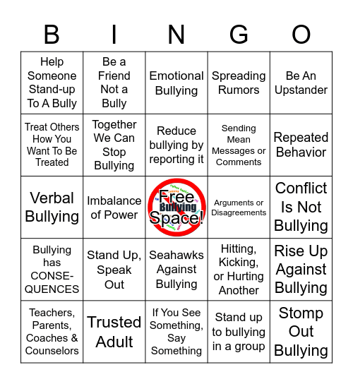 Seahawks Against Bullying Bingo Review Bingo Card