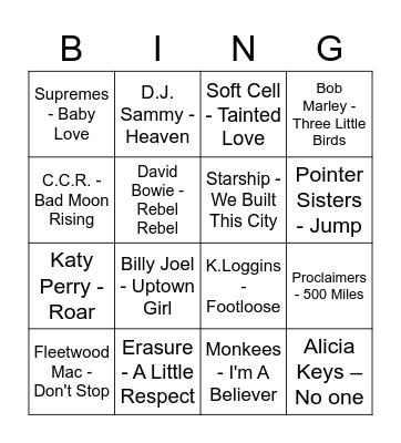 Musical Bingo Card