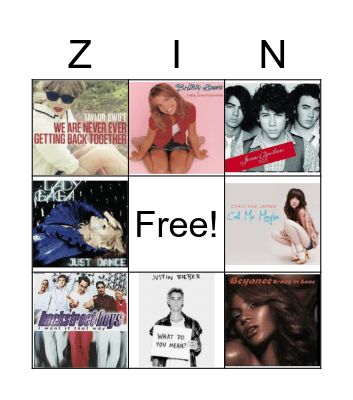 Pop Music Bingo Card