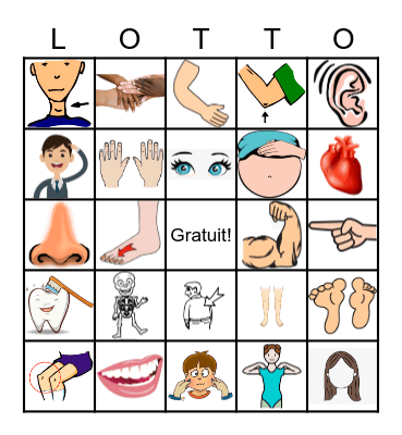 les parties du corps Bingo Card