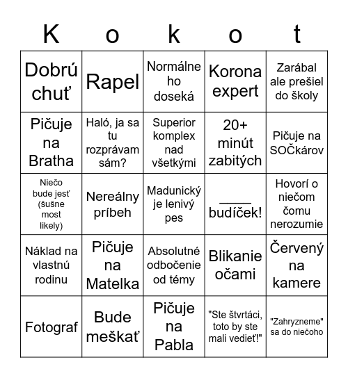 Ilavský bingo Card