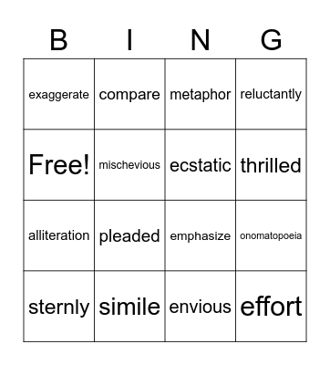 Vocabulary #2 Bingo Card