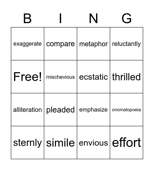 Vocabulary #2 Bingo Card