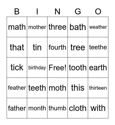 /th/ Voiced & Voiceless Bingo Card
