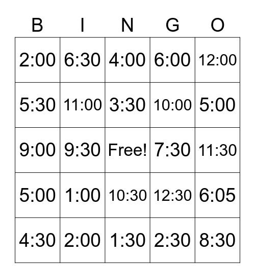 Time Bingo Card