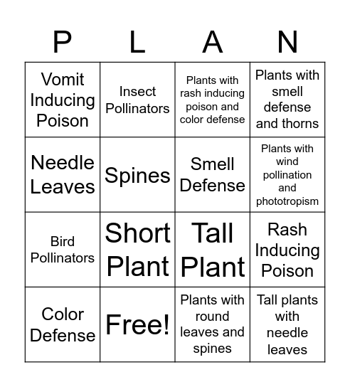 Hunger Games Super Plant Bingo Card