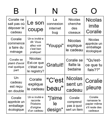 Party de bébé Bingo Card