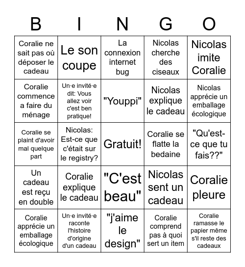 Party de bébé Bingo Card