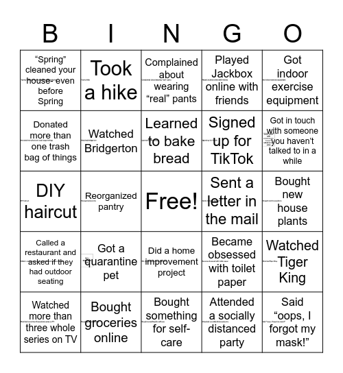 Quarantine Bingo Card