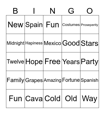 Nochejieja Bingo Card