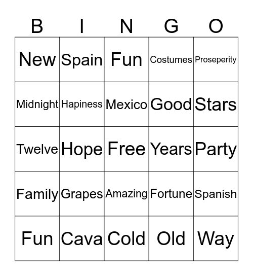 Nochejieja Bingo Card