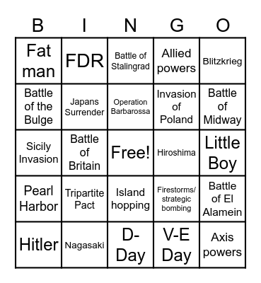 WWII Bingo Card Bingo Card