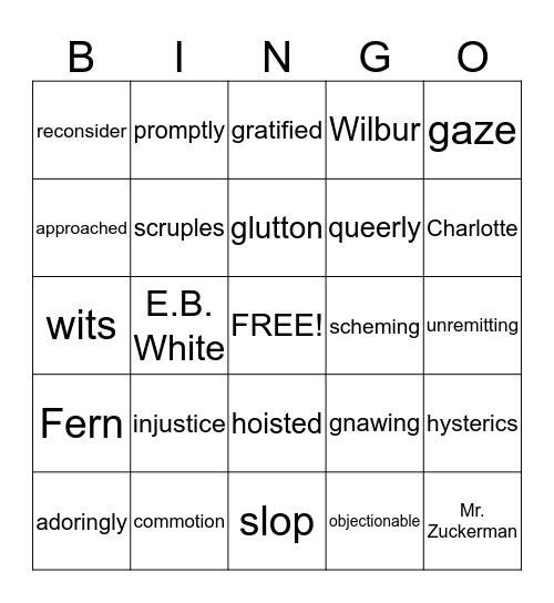 Charlotte's Web Ch.1-8  Bingo Card