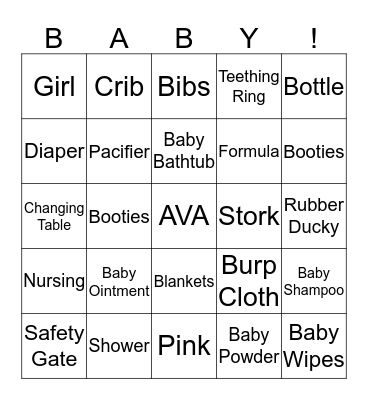 Baby Ava Bingo Card