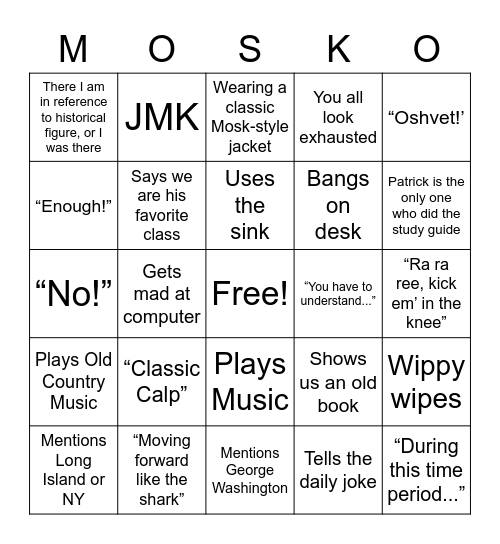 Mosk Bingo Card