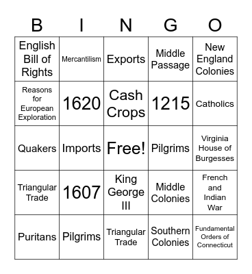 8th Grade Social Studies Bingo Card