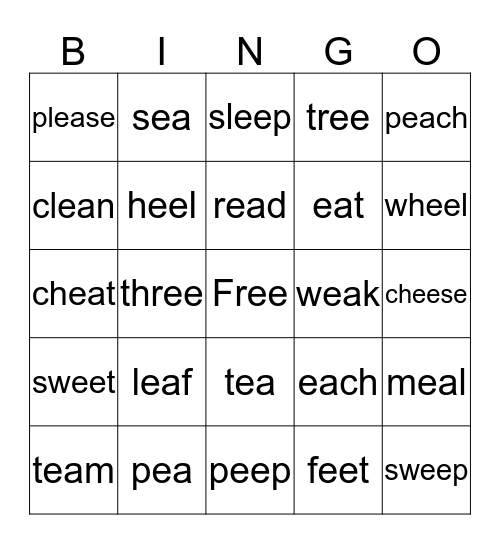 ea/ee words Bingo Card
