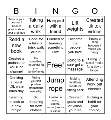 Wellness Bingo Card