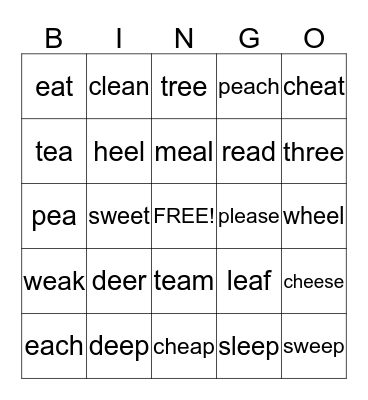 ea/ee words Bingo Card