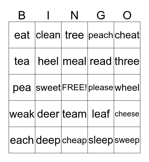 ea/ee words Bingo Card