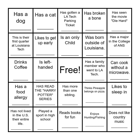 GET TO KNOW YOU! Bingo Card