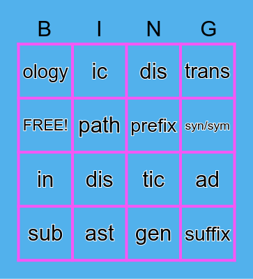 Language Arts Bingo Card