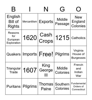 8th Grade Social Studies Bingo Card