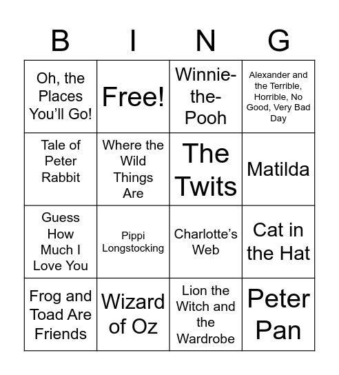 Children's books Bingo Card