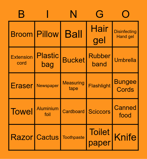 HHS Room bingo Card