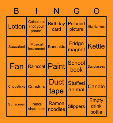 HHS Room Bingo Card