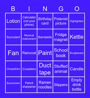 HHS Room Bingo Card