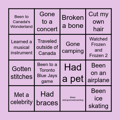 Never Have I Ever Bingo Card