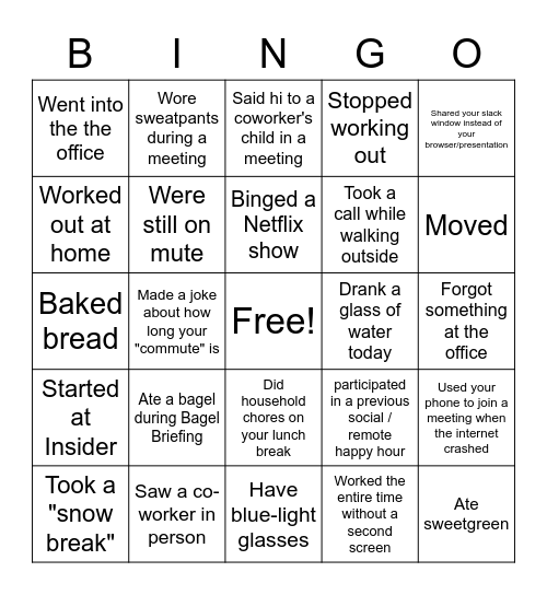 Insider WFH Bingo! Bingo Card