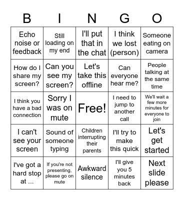 Conference Call Bingo Card