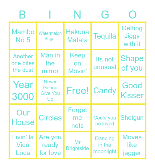 Musical Bingo Card