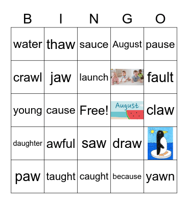 AU and AW Phonics Words Bingo Card