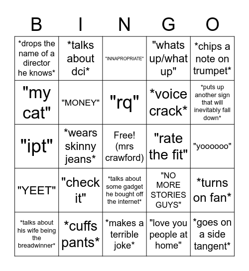 Mr. Crawford Bingo Card