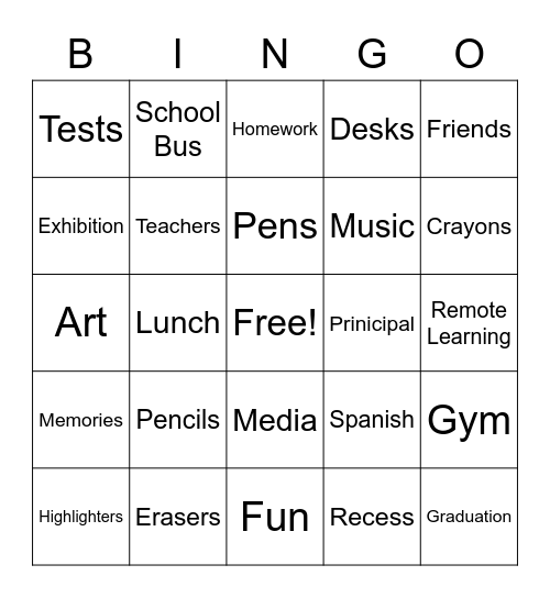 School Vibezz Bingo Card
