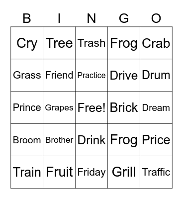 R Blends Bingo Card