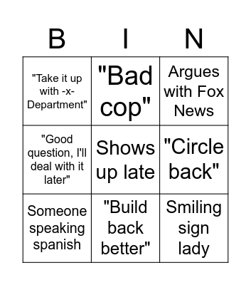 WH Press conference Bingo Card