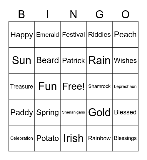 St. Patrick's Day Bingo Card