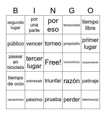 Aficiones - Vocabulario Bingo Card