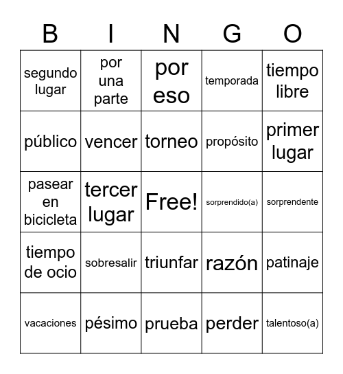 Aficiones - Vocabulario Bingo Card