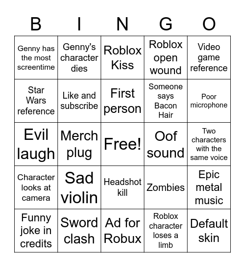 Roblox Pog Bingo Card - roblox evil laugj