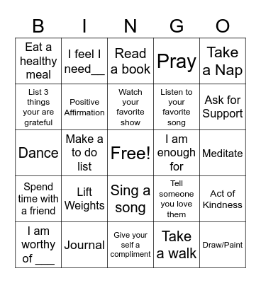 Coping Skills Bingo Card