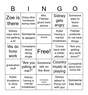 Yearbook Bingo Card