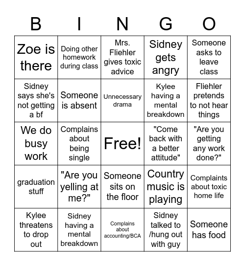 Yearbook Bingo Card