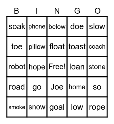 Long O Bingo Card