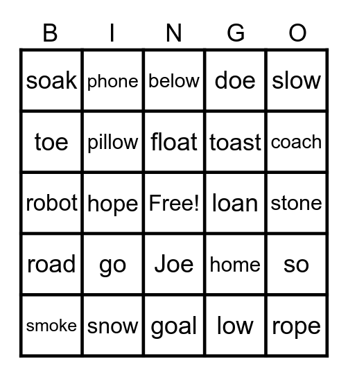 Long O Bingo Card