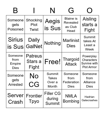 Galactic Summit Bingo Card